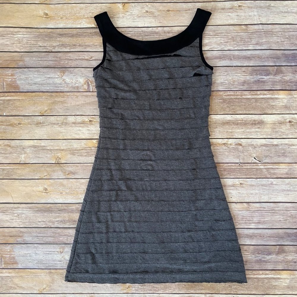 T. Bleu Boutique Gray Black Ruffle Bodycon Casual Jersey Dress
